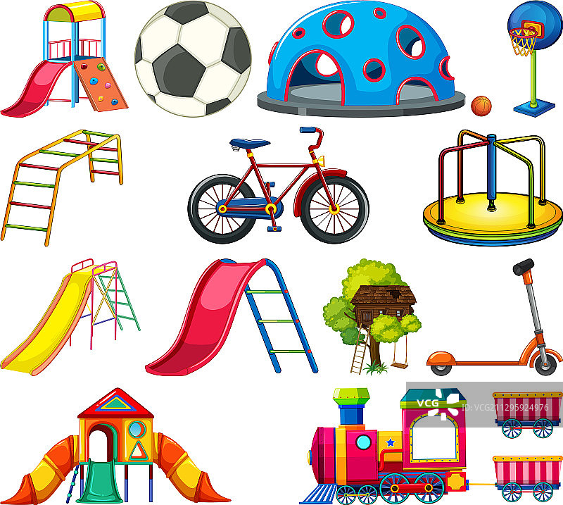 游乐场中的多个游乐设施大型合集图片素材