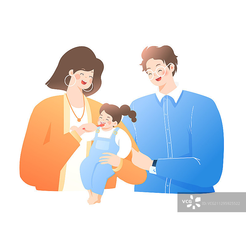卡通少儿家人亲子牙科牙齿健康世界爱牙日保护牙齿口腔矢量插画图片素材