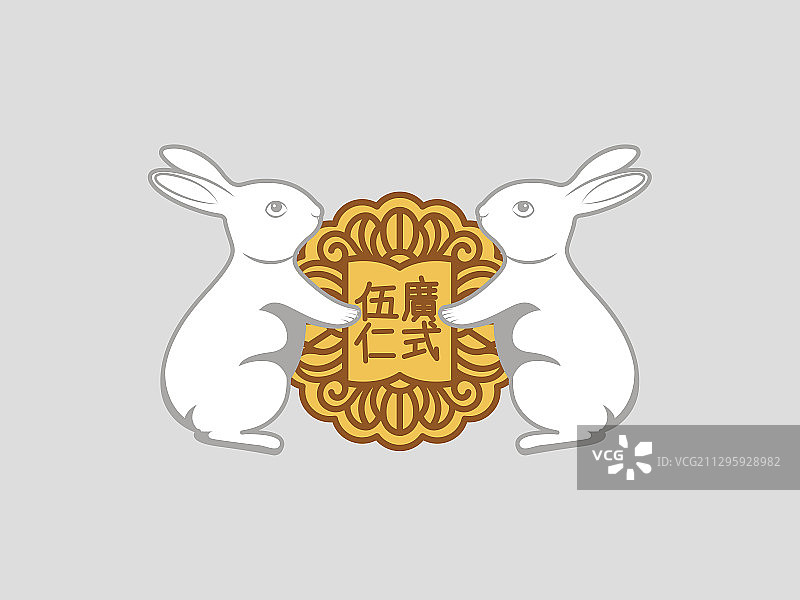 两只兔子抱着月饼图片素材