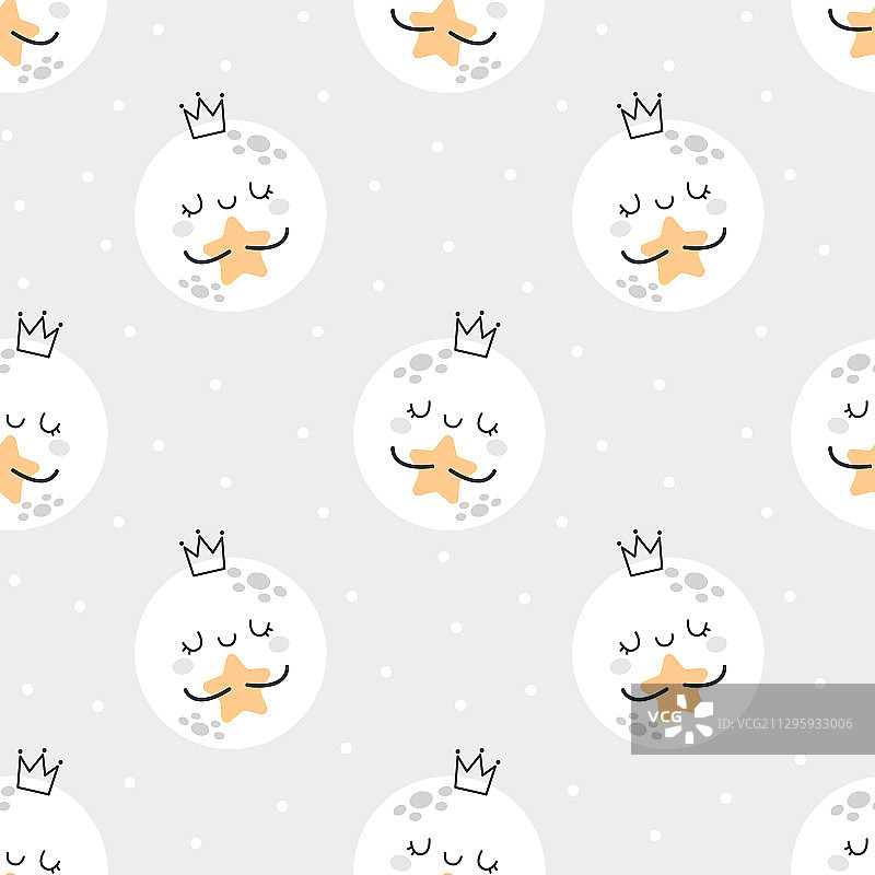 可爱月亮抱星星无缝背景图案图片素材