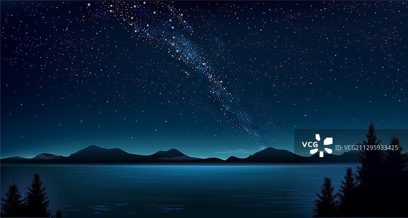 夜晚山景与银河图片素材