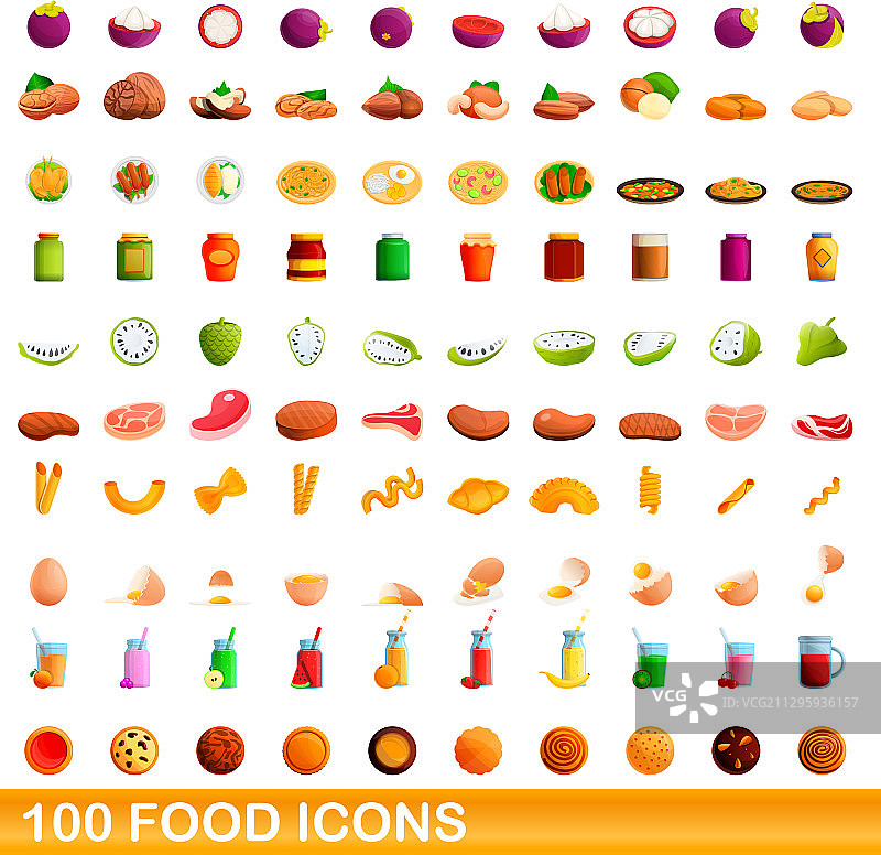 100个食物图标集，卡通风格图片素材