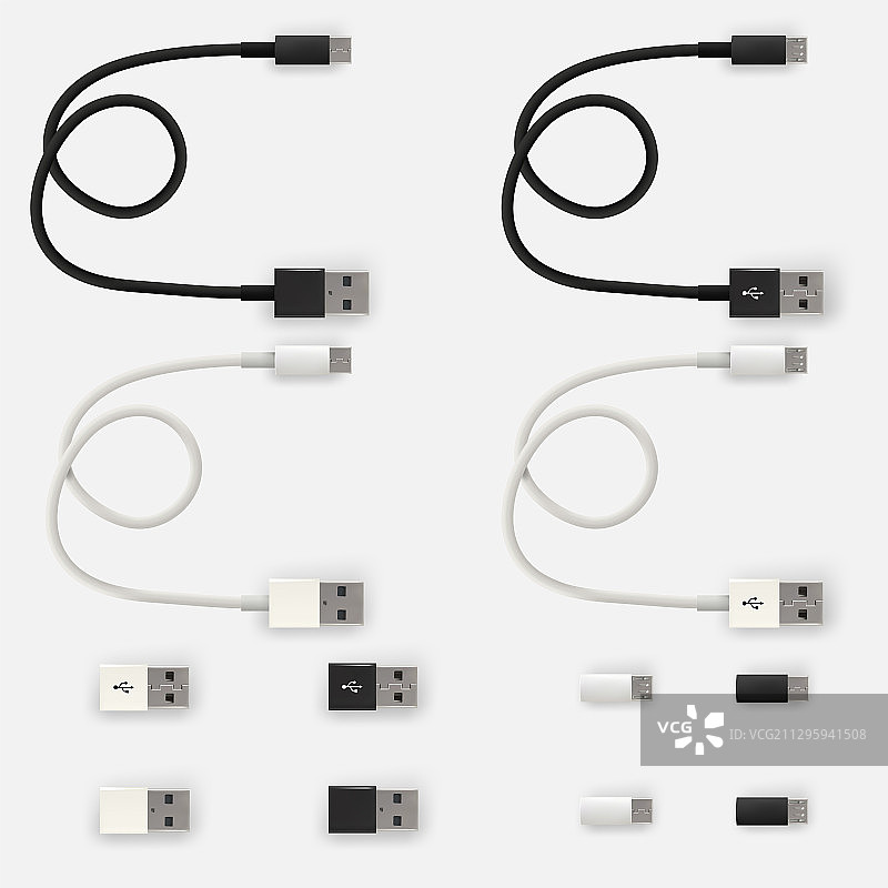 逼真3D USB Micro数据线和连接器图片素材