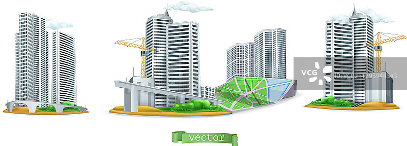 城市建筑3D图标集图片素材