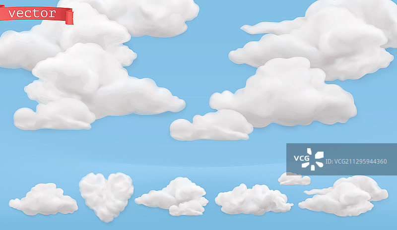 卡通天空3D云朵写实图标合集图片素材