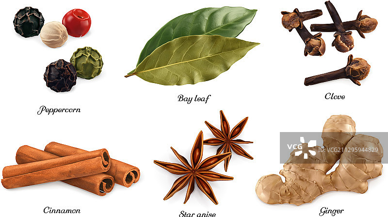 胡椒月桂叶干丁香决明子肉桂图片素材