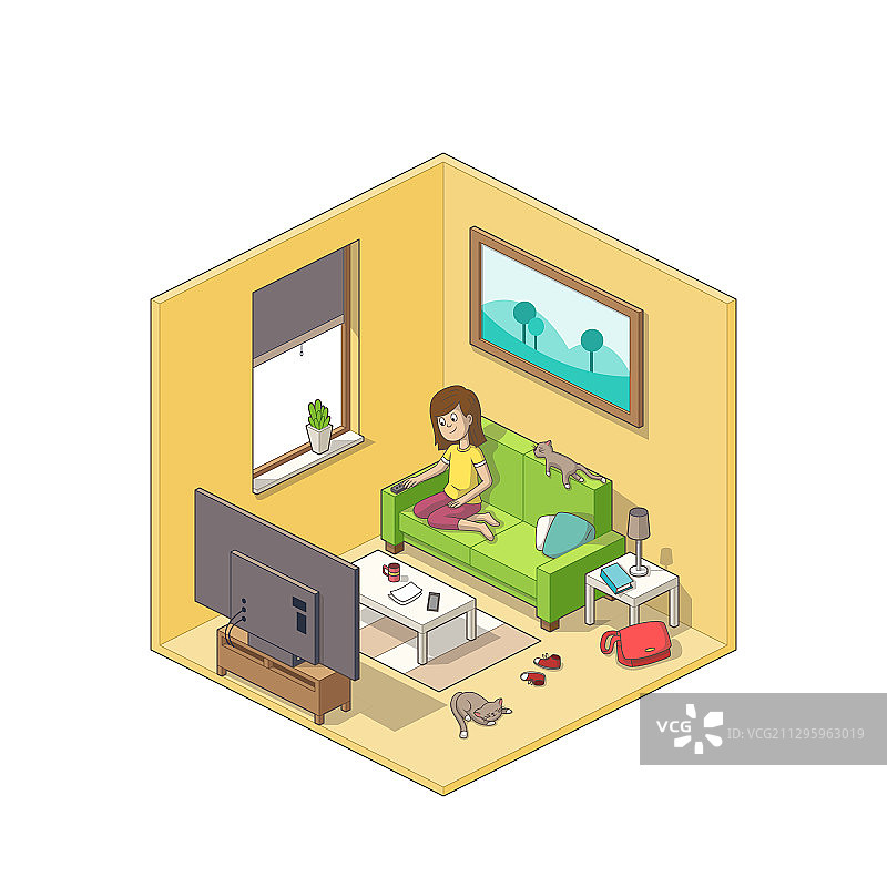 女孩看电视图片素材