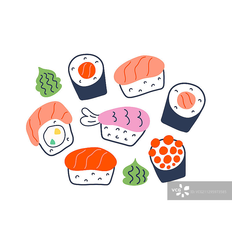 各种寿司卷涂鸦：费城风味寿司图片素材