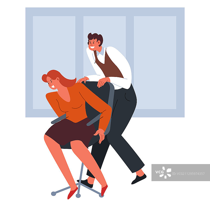 男女在休息时乘坐办公椅图片素材