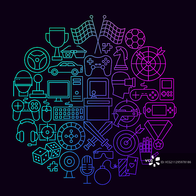 网络运动线性图标圆形概念图片素材