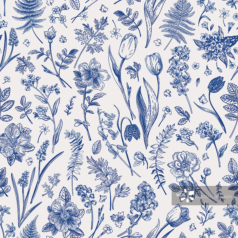 花园花卉无缝图案图片素材