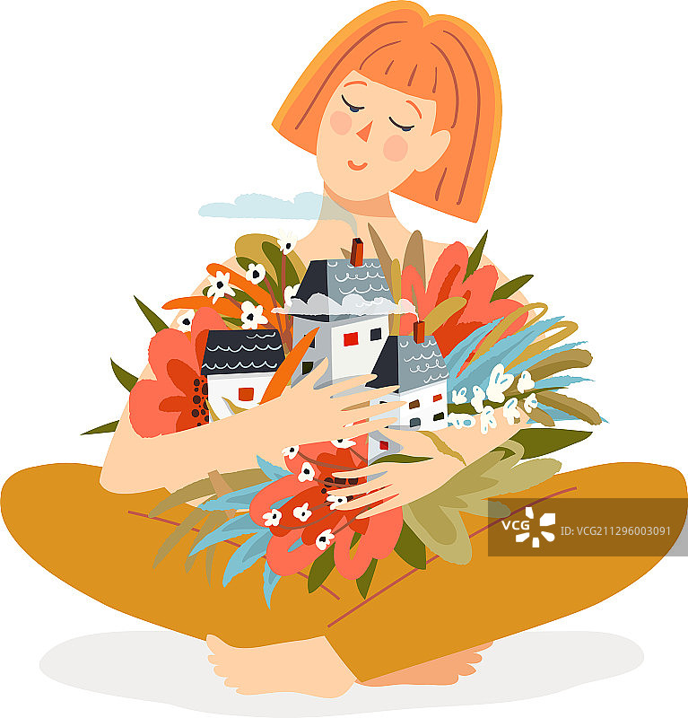 女孩拥抱房屋图片素材