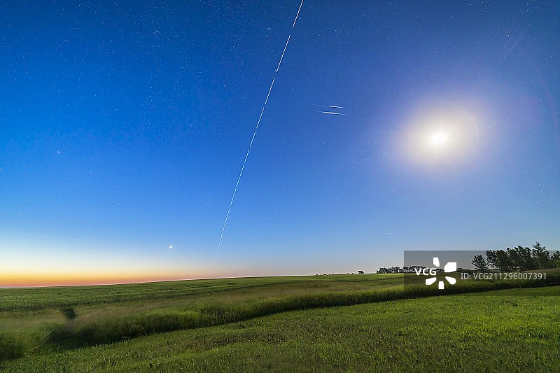 国际空间站和铱星在黎明时图片素材