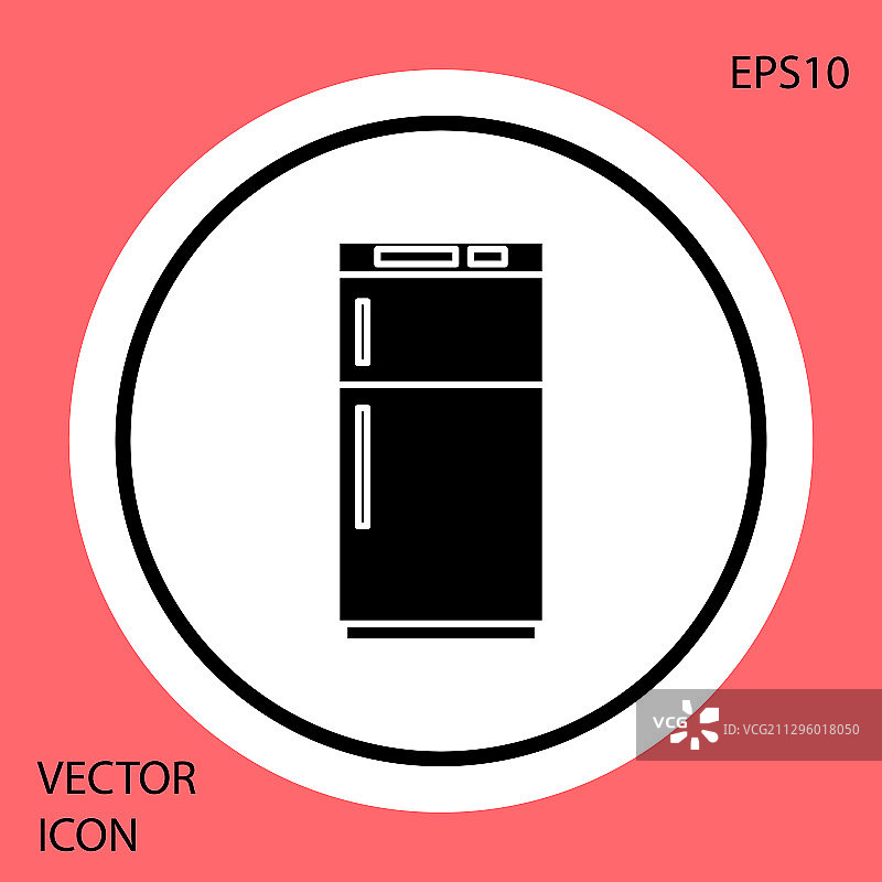 红色背景上的黑色冰箱图标图片素材