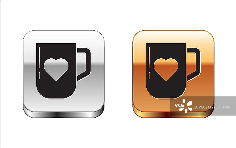 黑色咖啡杯和心形图标图片素材