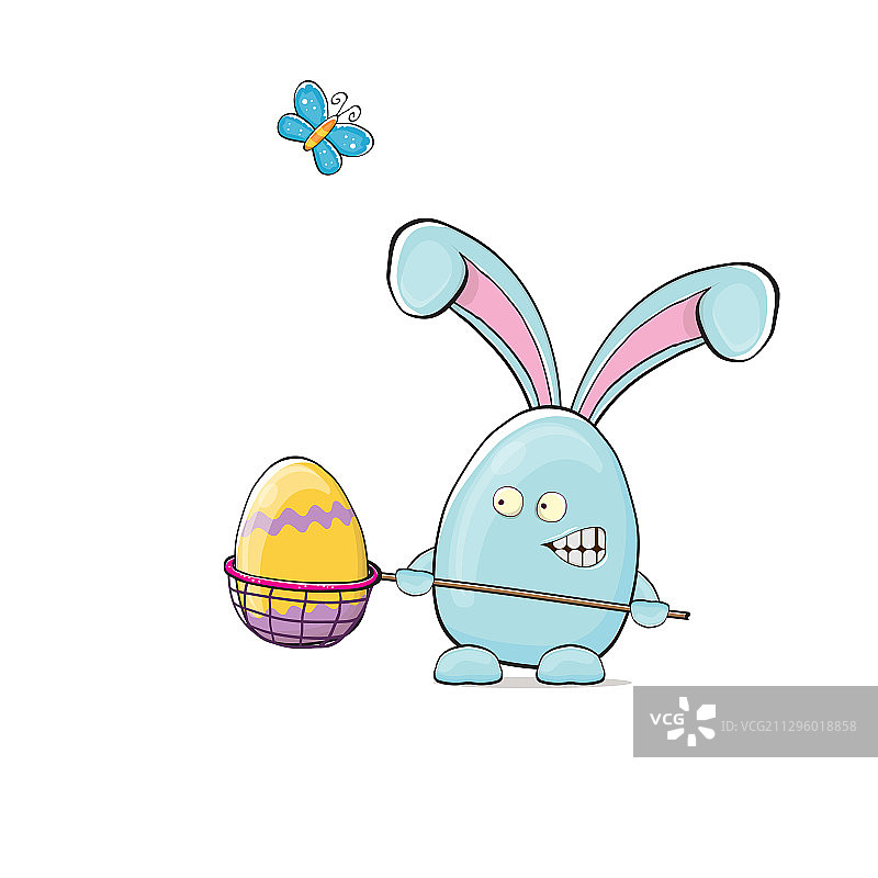 卡通趣味蓝色复活节兔子图片素材