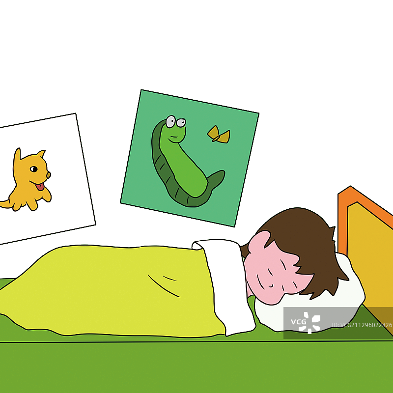 手绘卡通少年睡觉插画图片素材