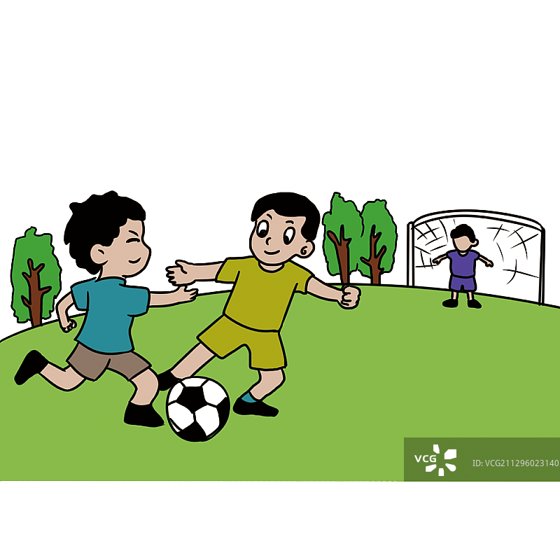 手绘卡通学生踢足球运动插画图片素材