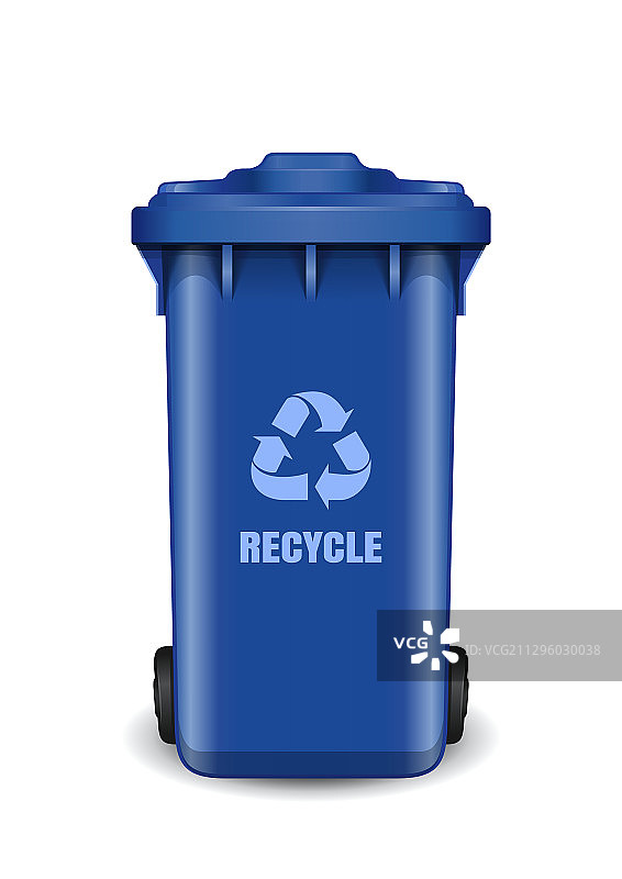 带有垃圾回收标志的蓝色垃圾桶图片素材