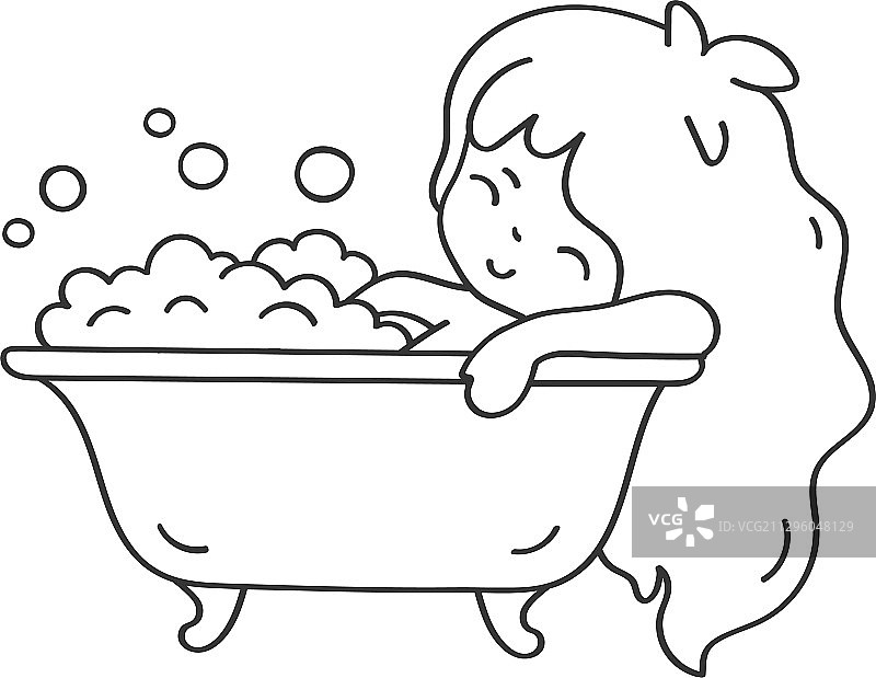在浴室里戏水的可爱小女孩图片素材