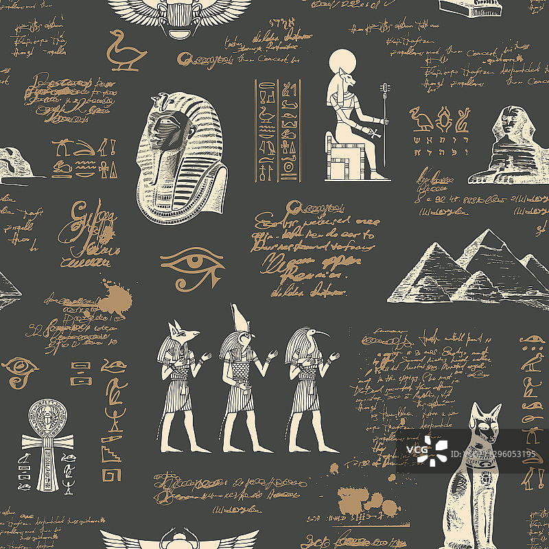 古埃及主题无缝图案图片素材
