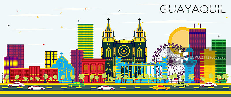 厄瓜多尔瓜亚基尔彩色城市天际线图片素材