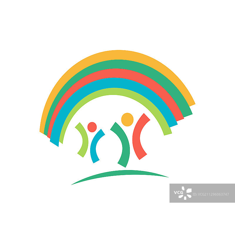 带有彩虹和儿童的幼儿园logo图标图片素材