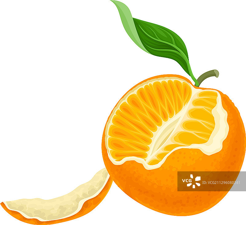 半个带绿叶的橘子或柑橘图片素材