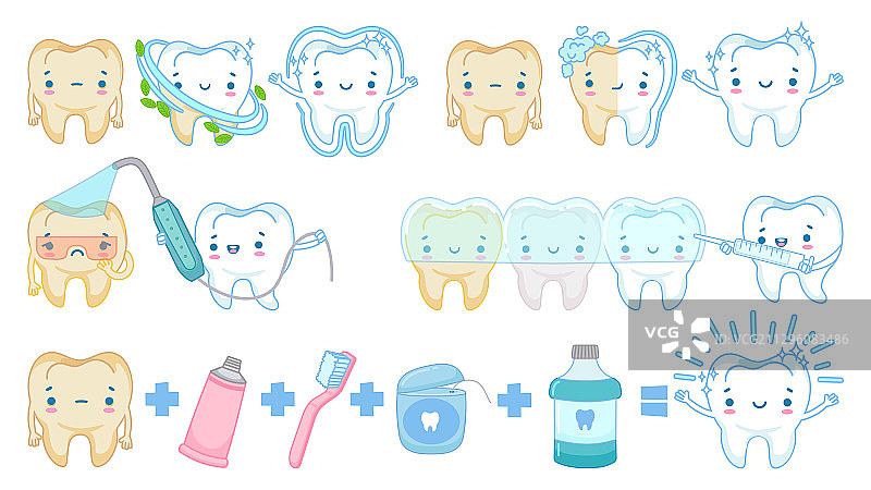 卡通牙齿美白清洁牙齿吉祥物图片素材