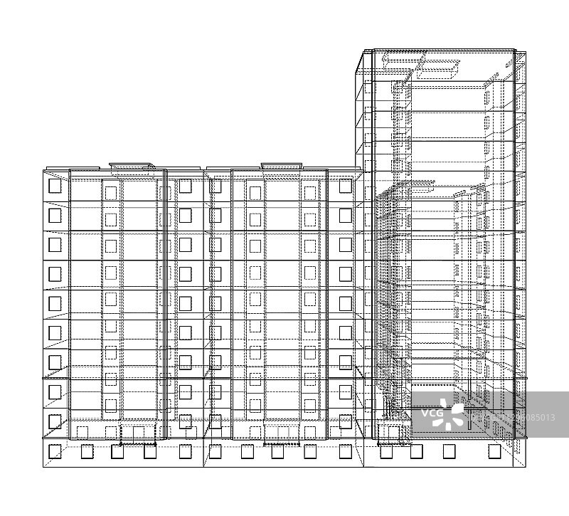 多层建筑的线框模型图片素材