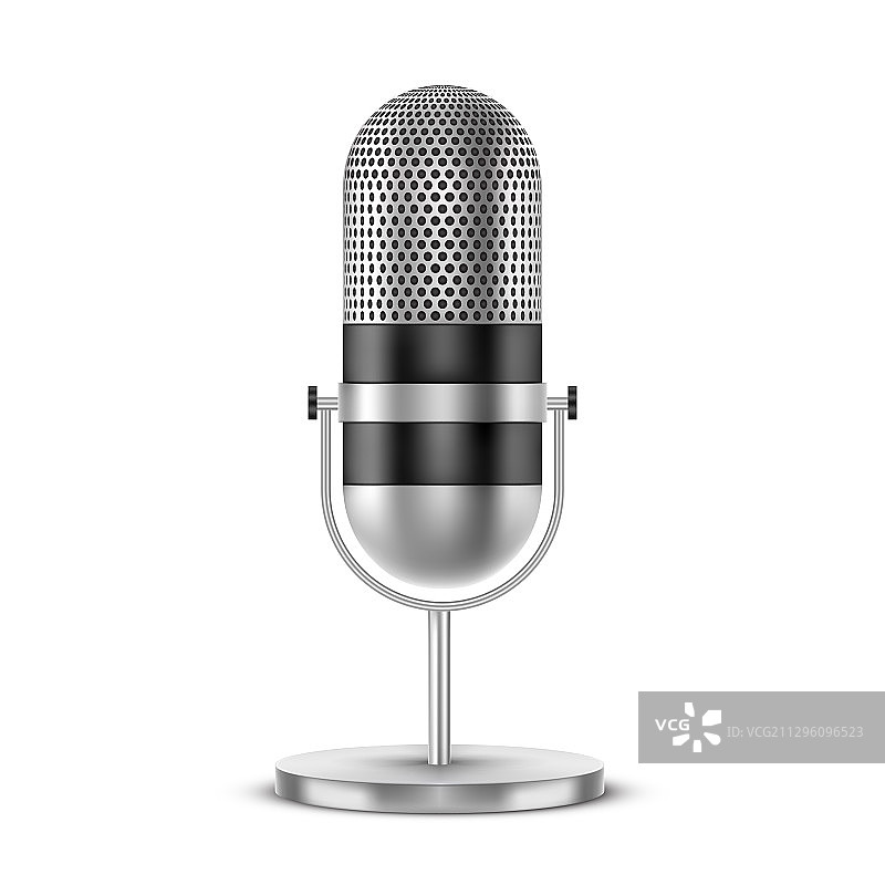 逼真3D金属银色复古麦克风图片素材