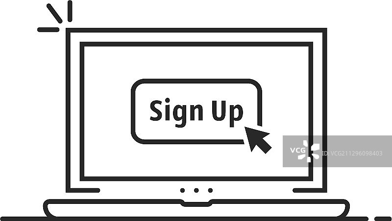 线性笔记本电脑上的点击注册按钮图片素材