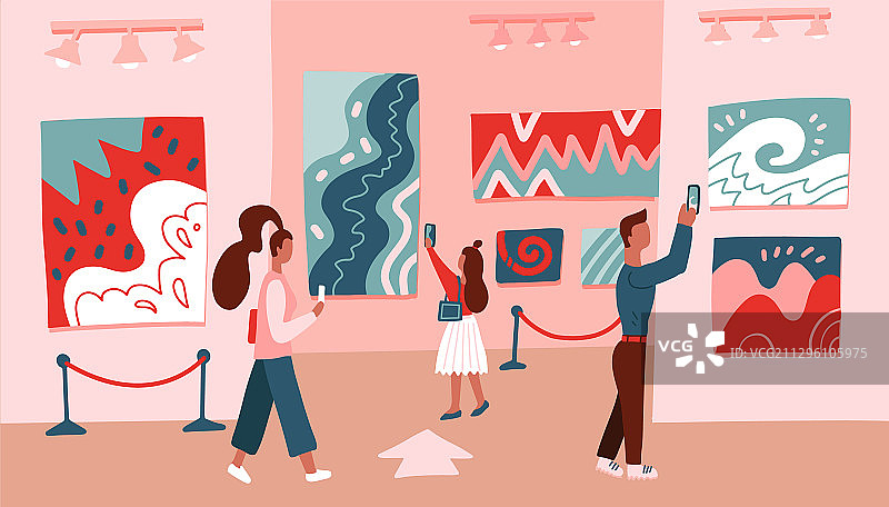博物馆游客参观现代抽象艺术图片素材