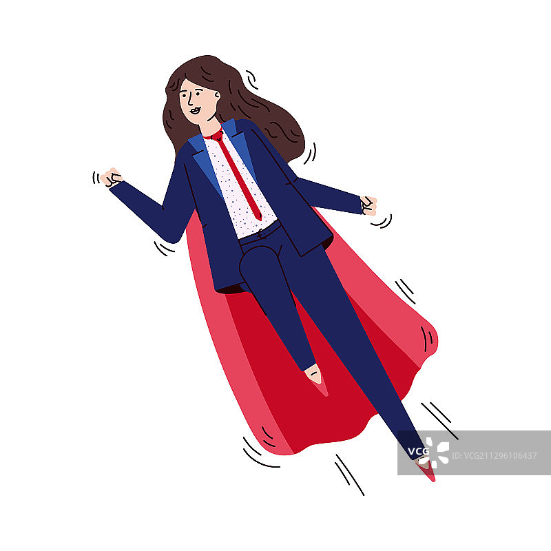 身披红色超级英雄斗篷的商务女人角色图片素材
