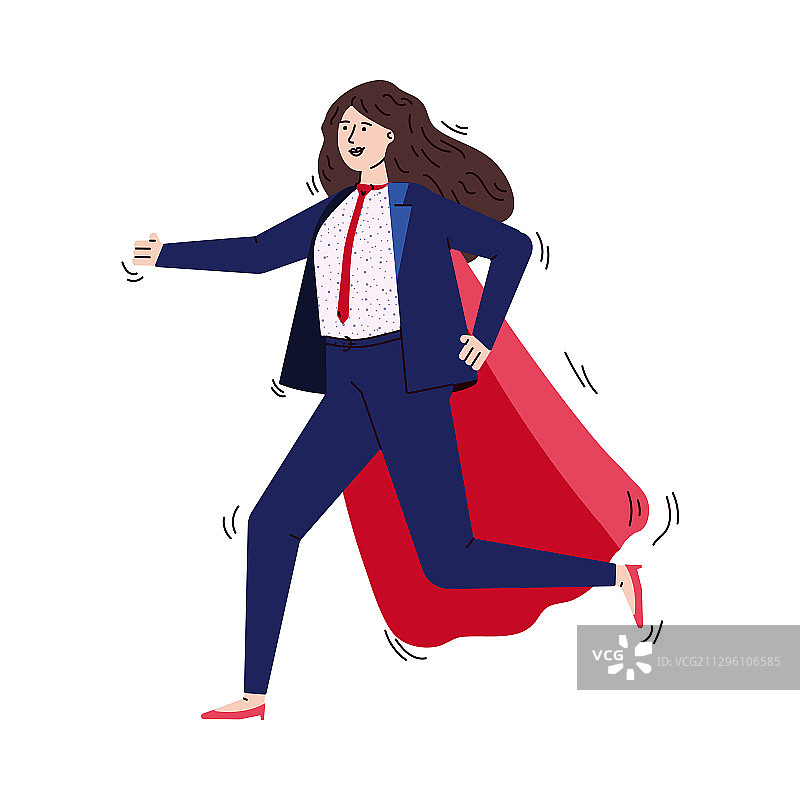 穿超级英雄披风的职场女性奔跑卡通图片素材