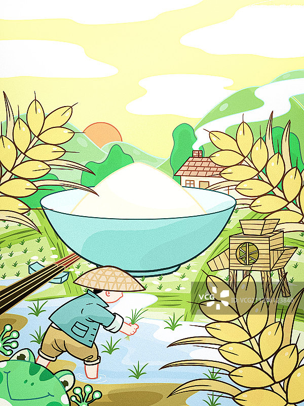 盘中餐农民幸苦劳作种植卡通儿童插画图片素材