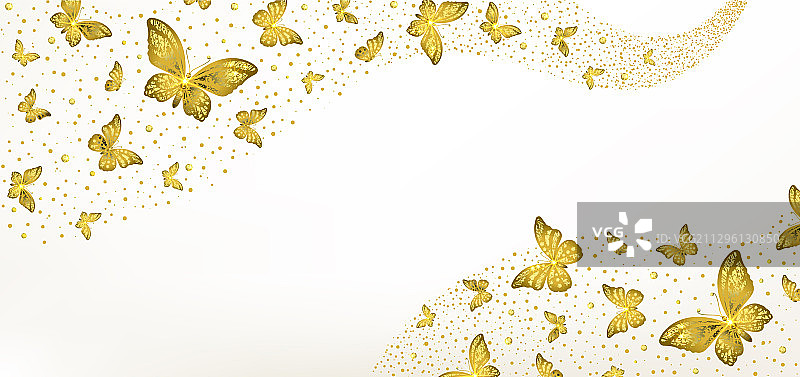 带有金色蝴蝶装饰的banner图片素材