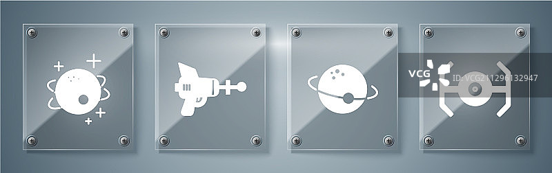 宇宙飞船、星球、射线枪和星球套装图片素材