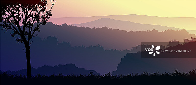 天然森林山脉地平线山丘轮廓图片素材