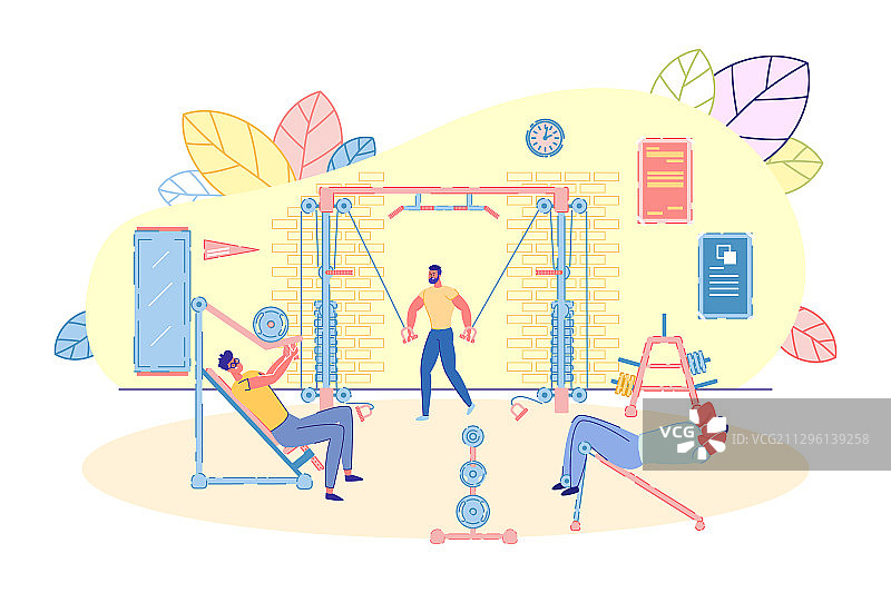 健身房内的健美和交叉健身器材图片素材