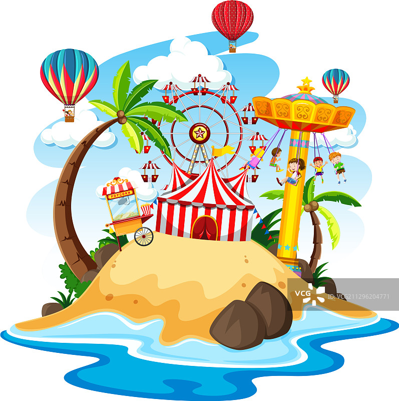 岛屿上的游乐园场景图片素材