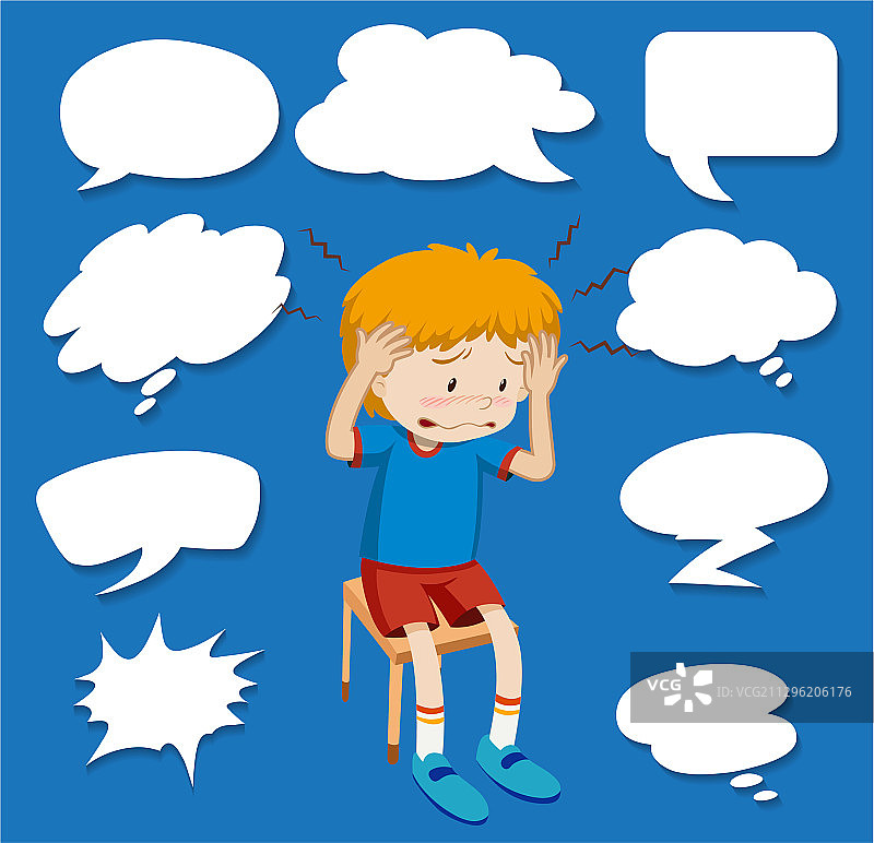 不同形状的对话气泡与生病男孩图片素材