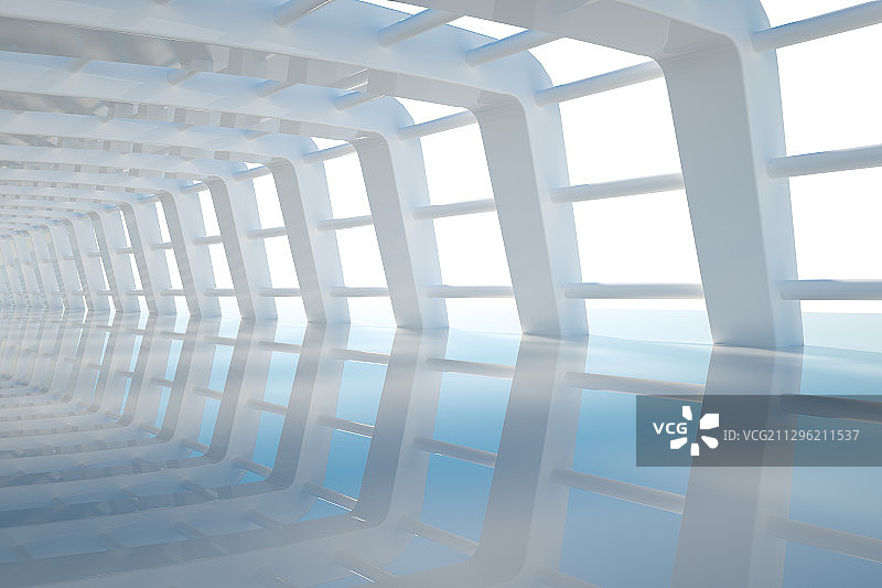 现代横梁组成的隧道空间，三维图形图片素材