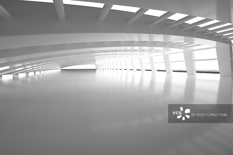 现代横梁组成的隧道空间，三维图形图片素材