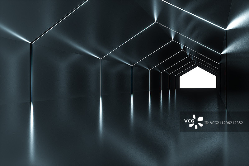 现代抽象建筑室内，三维图形图片素材