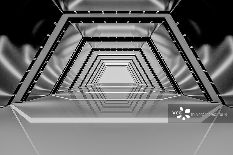 科技感现代风格建筑室内通道，三维图形图片素材