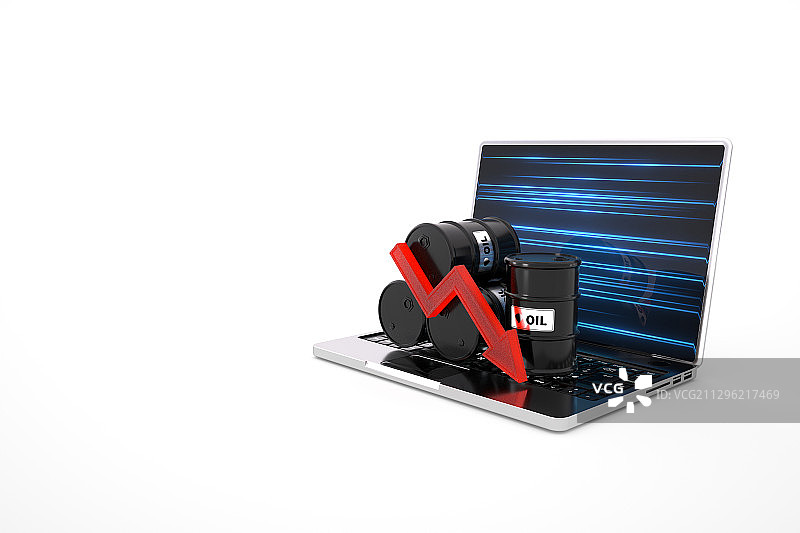 石油桶和笔记本电脑，三维图形图片素材