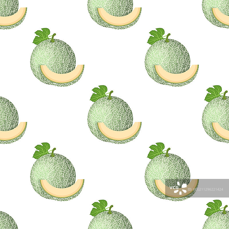 新鲜完整哈密瓜切片的无缝图案图片素材