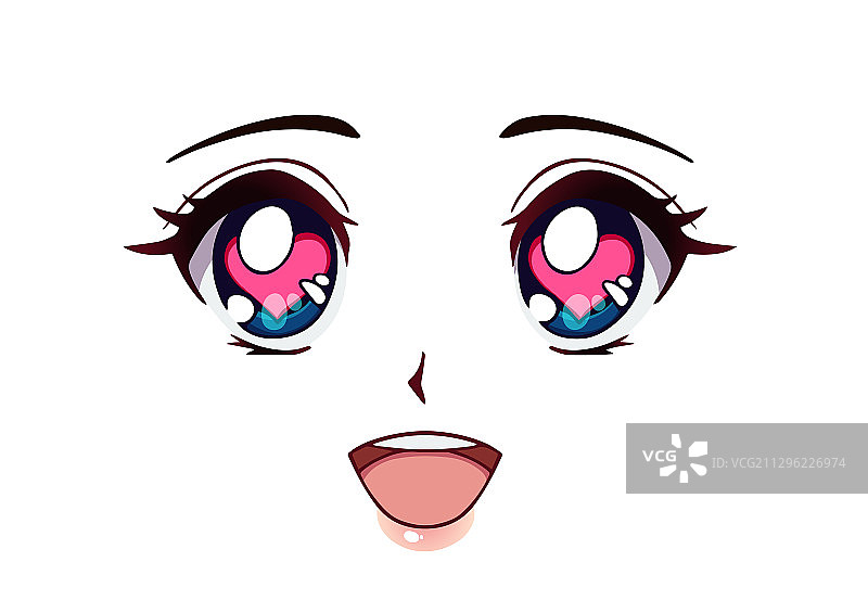 快乐的动漫脸漫画风格大蓝眼睛图片素材