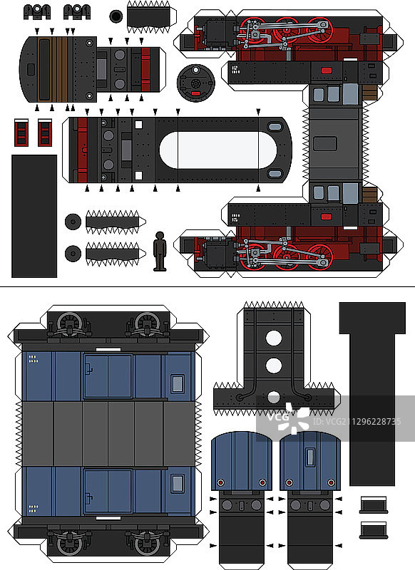 复古蒸汽火车纸模型图片素材